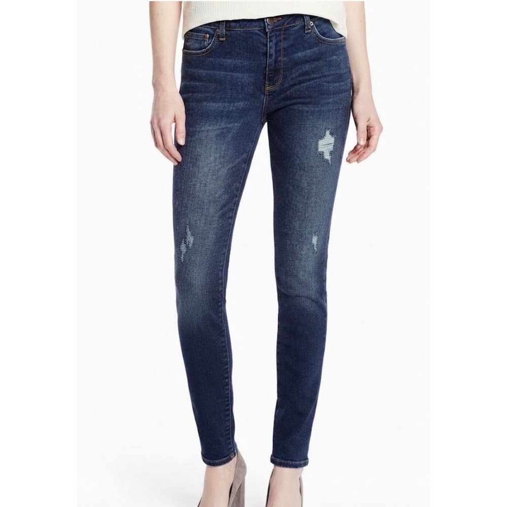 Garnet Hill Organic Cotton Slim Distressed Jeans Dark Wash 28